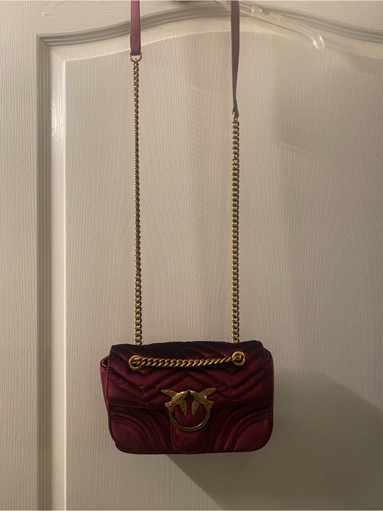 Pinko Handbags - Pinko Quilted Velvet Crossbody Bag in Berry